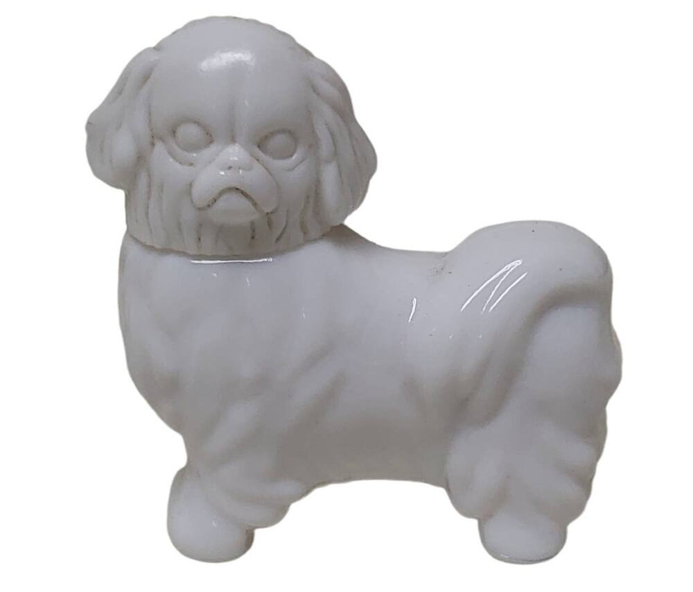 Vintage Avon White Pekingese Royal Dog Perfume Milk Glass Bottle